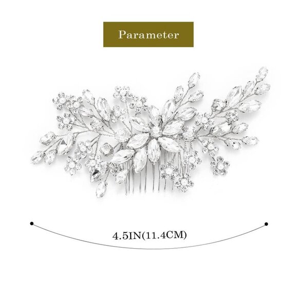 🆕Women Silver Flower Crystal Hair Accessories with Pearl Side Comb Headpiece - Picture 4 of 9